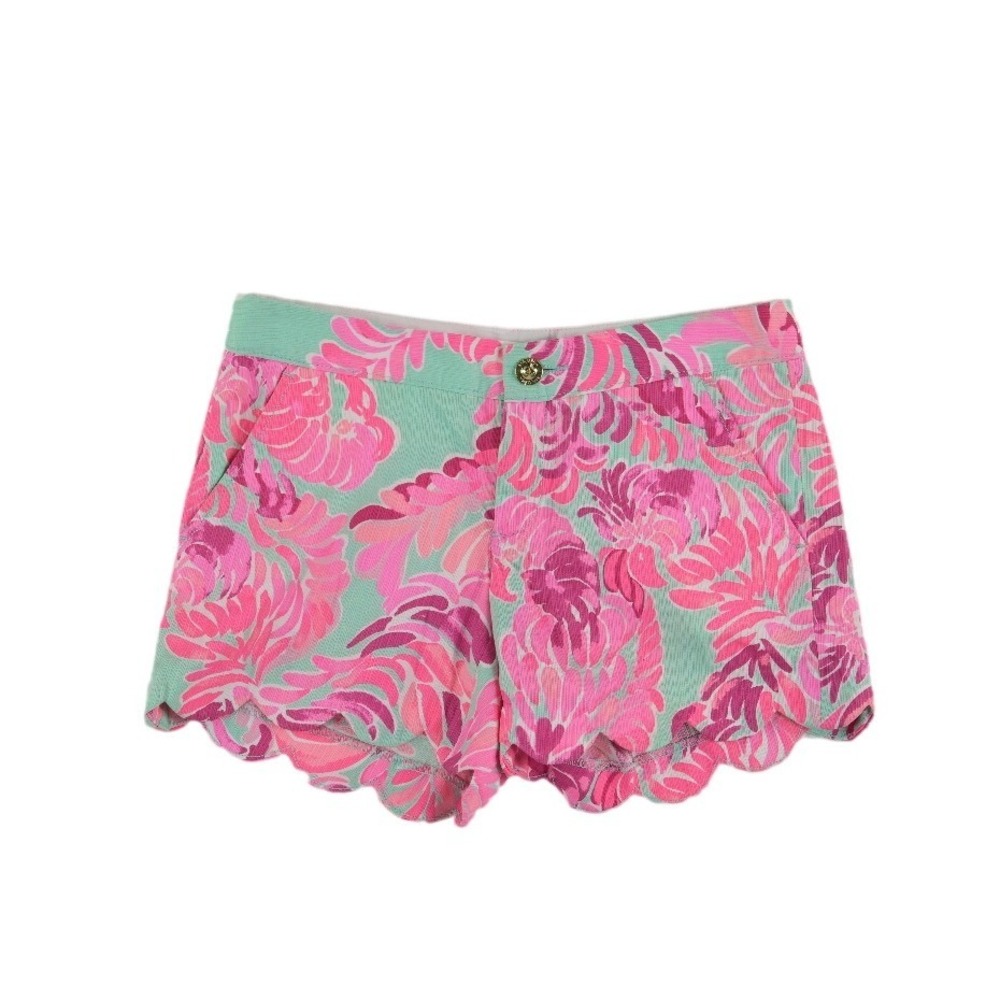 Lilly Pulitzer Buttercup Shorts Women's‎ Size 00 Pink Green Scalloped Floral
